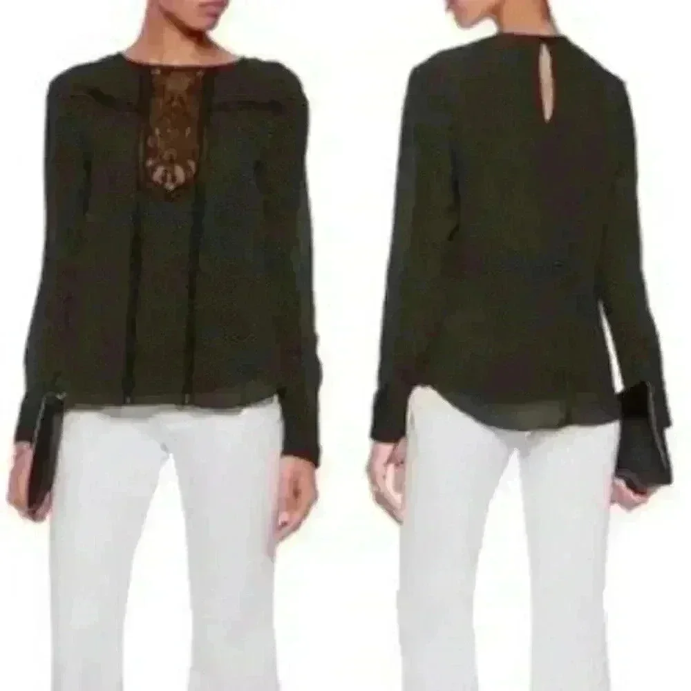 A.L.C. Black/White Polka Dot 100% Silk Jerry Blouse Size 4-Excellent Used Cond